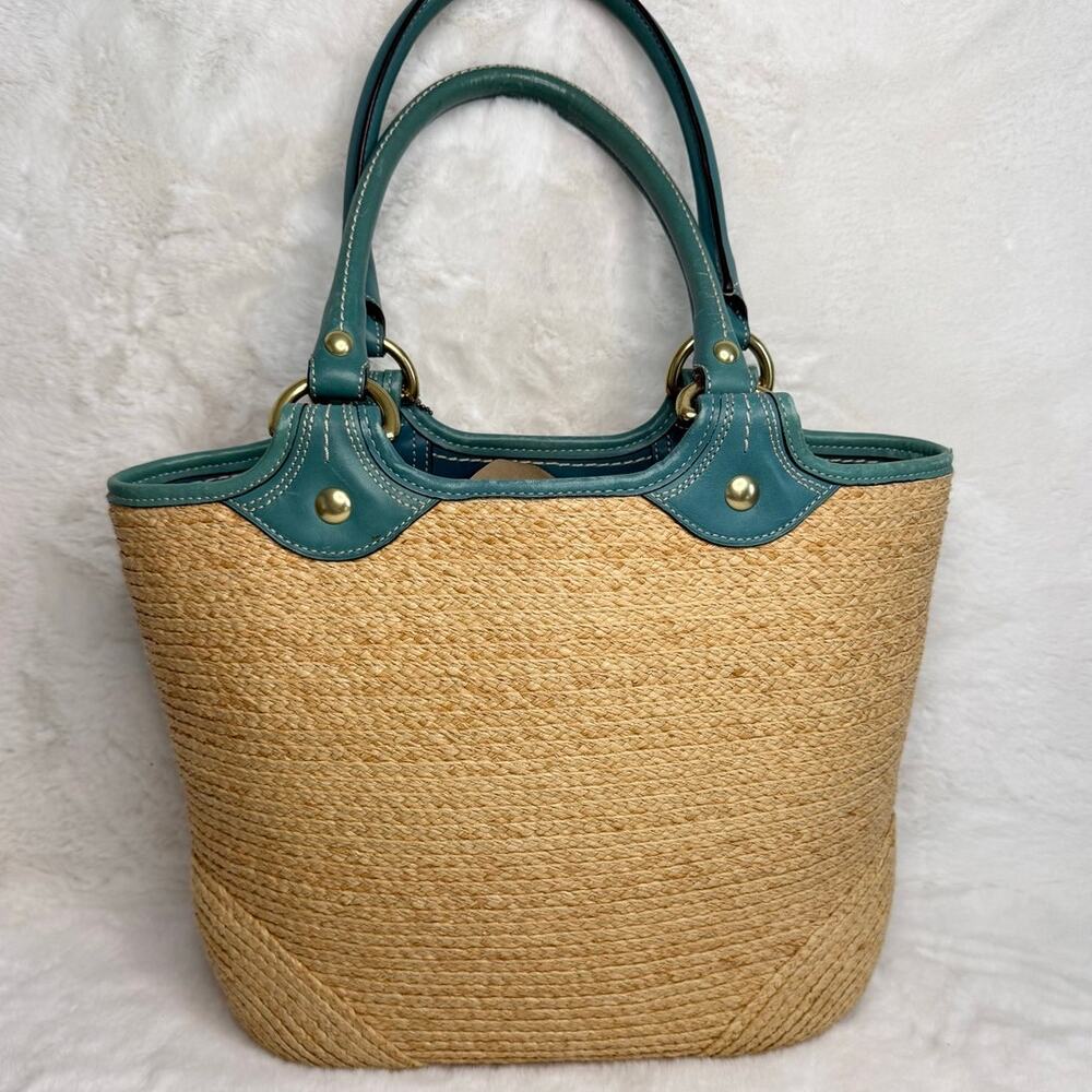 y2k Coach Straw Tote Shoulder Bag - Picture 2 of 9